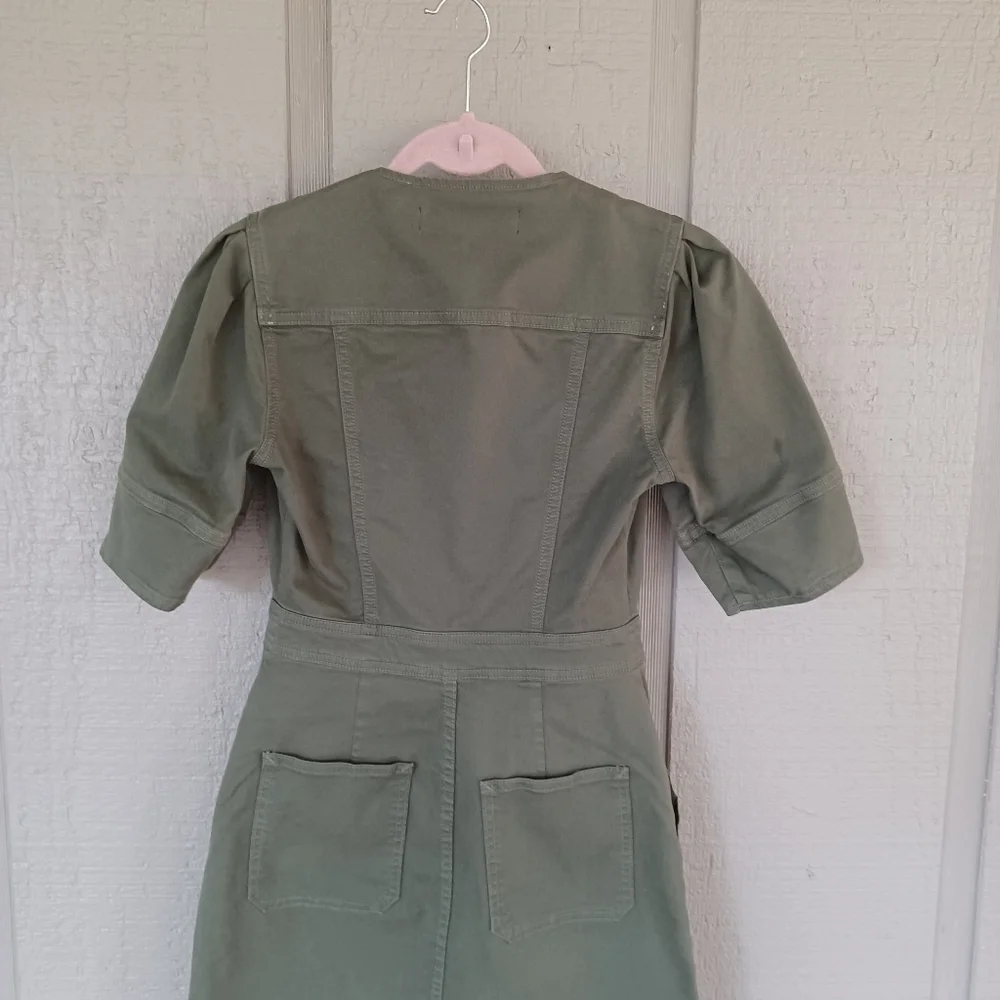 Veronica Beard Bree Mini Dress Size 0 Women Pockets Cotton Blend In Army Green